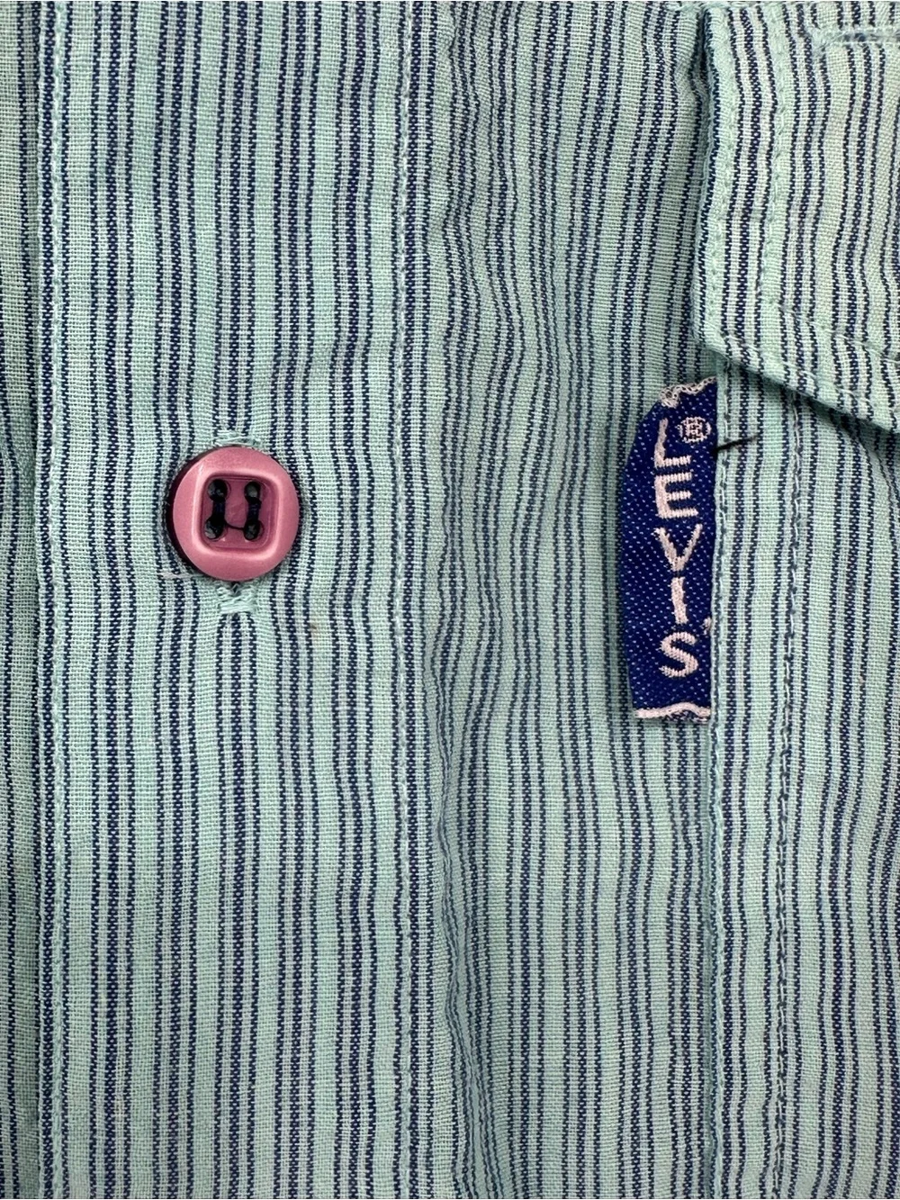 Vintage Levi's Silver Label Men's M Button Up Turquoise/Blue Striped Shirt A6